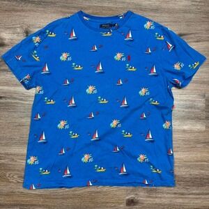 blue polo ralph lauren sailboat tropical AOP tee